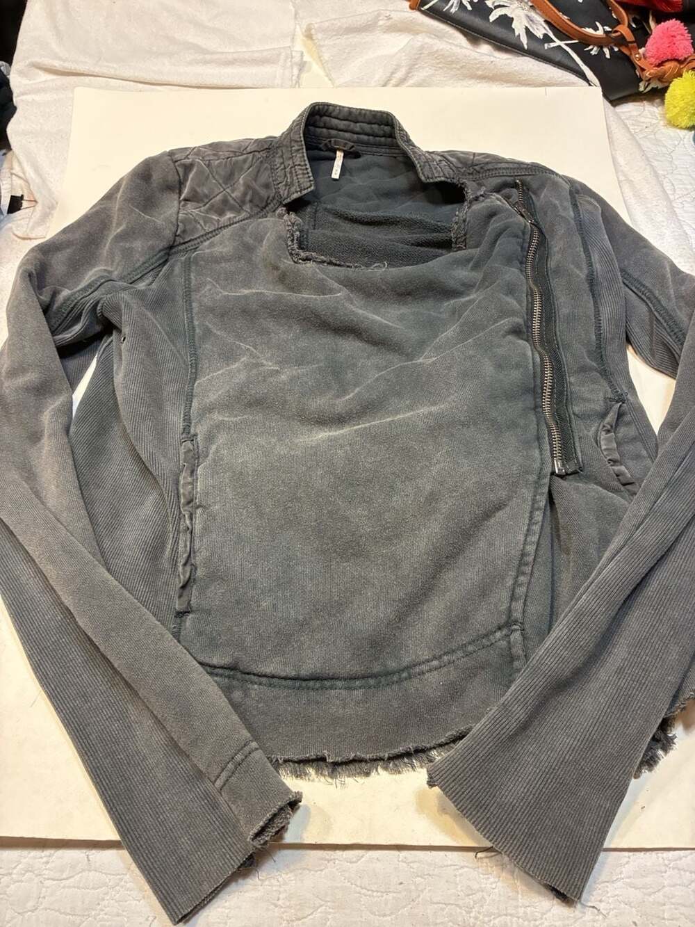 Free People Moto Jacket Size M Gray Asymmetrical Distressed Zip